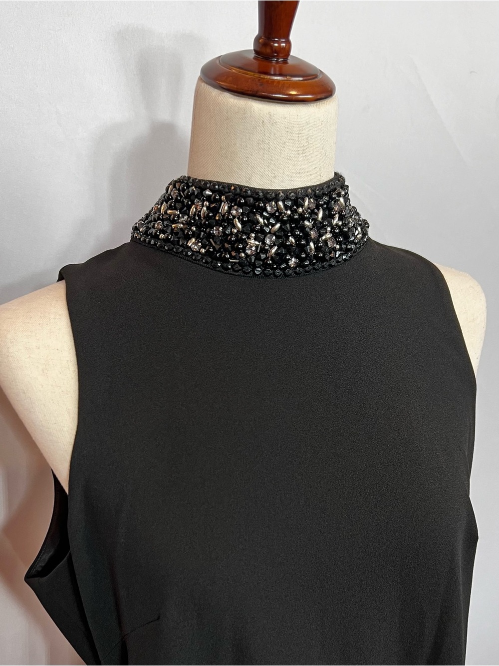 Badgley Mischka Black Beaded Halter Jumpsuit with Waist Sash (NEW) - Picture 8 of 16